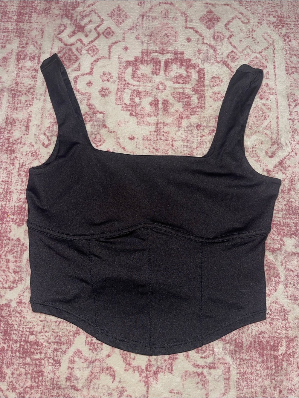 Live in the Moment Black Square Neck Corset Polyester Crop Top